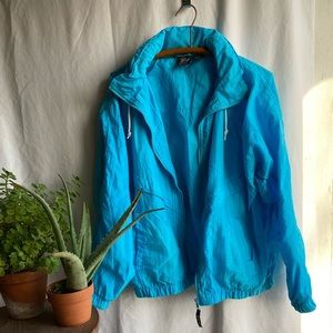 vintage olympics windbreaker- blue zip up-hooded